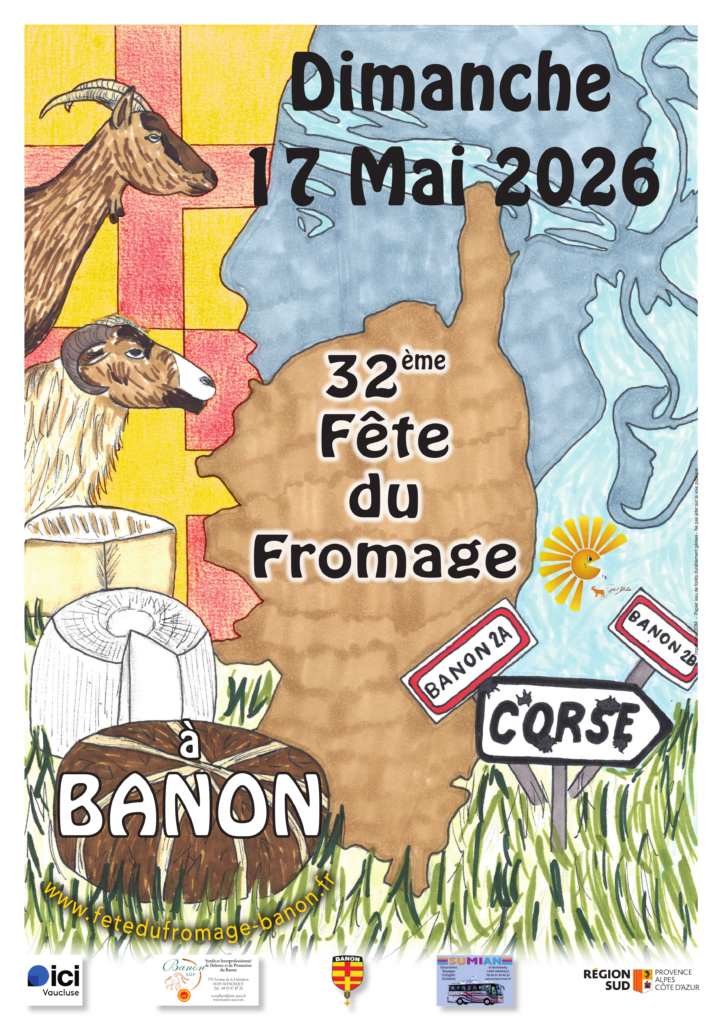 affiche de la fête du fromage de banon 2026 qui représente la corse invitée d'honneur